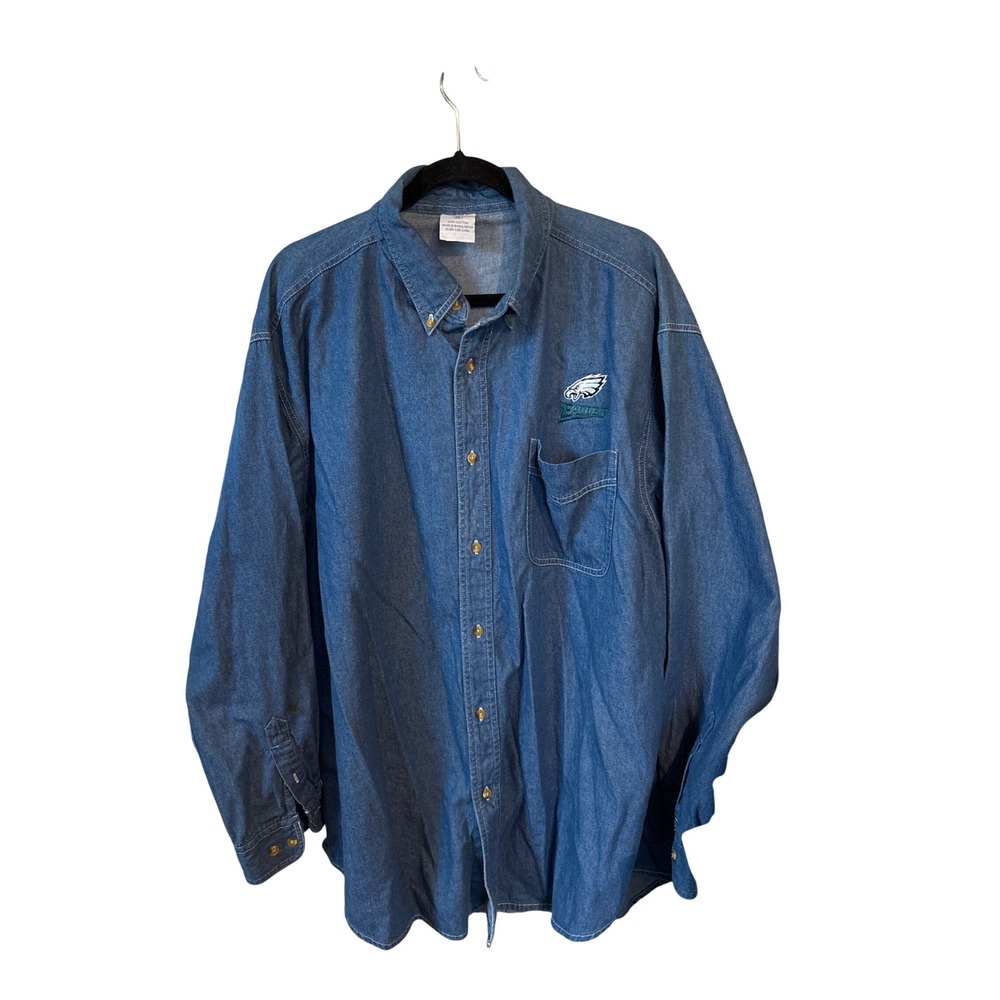 Philadelphia Eagles Denim Shirt Mens XL Blue Long Sleeve Button Up